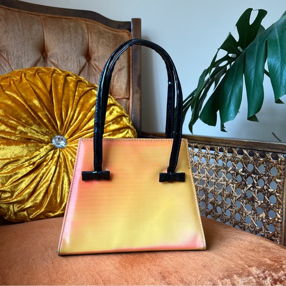 Y2K DINGBATLAND Los Angeles Vintage Holographic Orange Purse Handbag - Picture 1 of 3